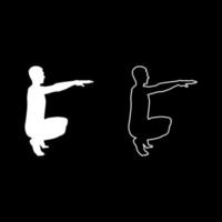 Crouching Man doing exercises crouches squat Sport action male Workout silhouette side view icon set white color illustration flat style simple image vector