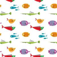 dibujos animados de patrones sin fisuras de pescado aislado sobre fondo blanco. ilustración vectorial acuario de peces tropicales. vector