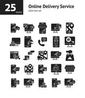 Online Delivery Service solid icon set. vector