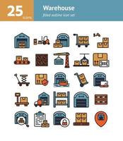 Warehouse filled outline icon set. vector