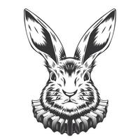 Rabbit Nobility line art. vintage. Bunny tattoo or easter event print design vector illustration.