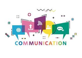 Vector illustration of a communication concept. The word communication with colorful dialog speech bubbles