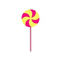 Hand drawn vector Sweet lollipop in circle shape icon. Cute doodle red candy on the stick. Tasty candy for Valentine's day, Xmas, New Year, Easter, Halloween and happy birthday party. Dessert, sugar