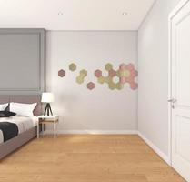 Nordic empty room with bed and side table, white wall and wood floor. 3d rendering