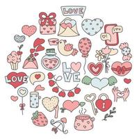 Valentine day set. Love holiday. Bundle of Valentines Day isolated objects in doodle style. vector