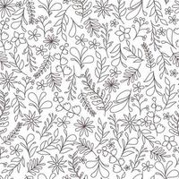 Floral and leaves seamless pattern. Hand drawn linear and silhouette flowers, branches, leaves textures. elegant template for fashionable printers. Simple universal background. vector