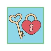 Cute key and lock. Heart shaped padlock with funny keys on a white background. Sticker, icon, design element with valentines day. vector