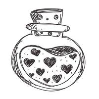 love potion. fantasy magic spell heart elixir.  Aphrodisiac flask. Love formula. Marriage love potion. bottle with hearts vector