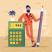 Accountant With Pencil And Calculator Concept vector