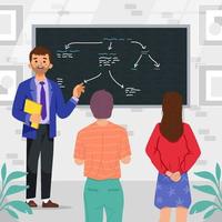 Professor Explaining Lessons With Blackboard To Students Concept vector