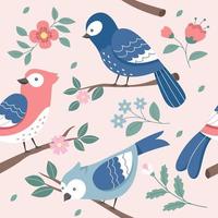 Spring Birds Seamless Pattern vector