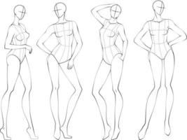 figura de moda diez cabezas plantilla de diseño croquis con corpiño vector