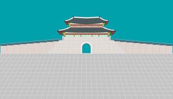 puerta sungnyemun y pared larga y gran patio en el palacio changedoekgung en seúl corea del sur ilustración vectorial eps10