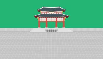 gwanghwamun square gate and long wall and large courtyard at gyeongbokgung palace in seoul south korea vector illustration eps10