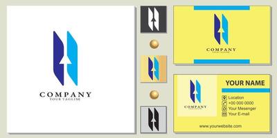 blue and green arrow abstract company logo premium template with elegant business card vector eps 10