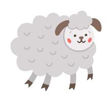 Vector sheep icon. Cute smiling farm animal isolated on white background. Adorable ewe illustration for kids. Funny spring character.