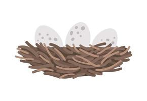 Vector flat bird nest with eggs icon. Farm or Easter illustration isolated on white background. Cute spring picture for kids