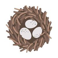 Vector flat bird nest with eggs icon. Farm or Easter illustration isolated on white background. Cute spring picture for kids