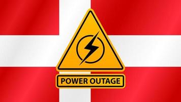 Power outage, yellow warning sign on the background of the flag of Denmark vector