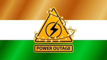 Power outage, yellow warning sign wrapped with garland on the background of the flag of India vector