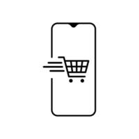 icono de vector de compra de compras en línea. teléfono móvil con icono de glifo de carrito de compras. símbolo, ilustración de logotipo. ilustración vectorial.eps 10