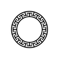 Black and white circular frame with Ancient Greek ornament pattern vector. Template for printing cards, invitations, books, for textiles, engraving, wooden furniture, forging. Vector illustration