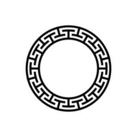 Black and white circular frame with Ancient Greek ornament pattern vector. Template for printing cards, invitations, books, for textiles, engraving, wooden furniture, forging. Vector illustration