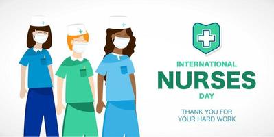 International Nurse's Day. Postcard, banner for the holiday. Vector illustration. Medicine, masks, medical workers.