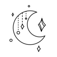 Luna. símbolos mágicos garabatos esotéricos boho místicos elementos dibujados a mano cristales de piedra. elementos vectoriales mágicos vector