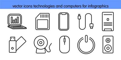 tecnologías de iconos vectoriales y computadoras para infografías vector