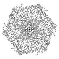Round mandala element for coloring books. Black and white floral pattern abstraction. Vector illustration.