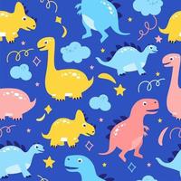 patrón divertido de dinosaurios en una ilustración de vector de fondo azul. en un estilo plano para imprimir en textiles y souvenirs.