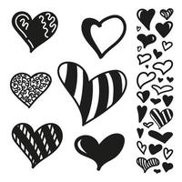 A set of hearts in black and white style isolated on a white background. Comics Doodles Abstract Graffiti Display Vector Illustration