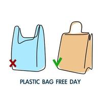 Plastic and paper bag, an alternative choice in favor of ecology. Plastic Bag Free Day. Illustration for holidays, posters, websites, and mobile apps. vector