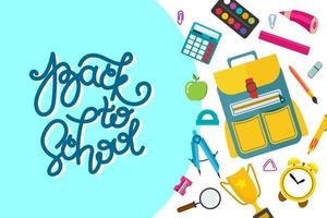 A banner back to school with a place to insert text. illustration in a flat style. School attributes. vector