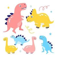 conjunto divertido de dinosaurios aislado en una ilustración de vector de fondo blanco. en un estilo plano para imprimir en textiles y souvenirs.