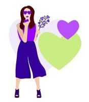 A young girl with glasses blows a kiss. Banner for the World Kiss Day holiday. vector