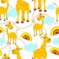 A camel pattern on a white background in a cartoon style with clouds and stars. For packaging, children's textiles and office supplies. Vector illustration