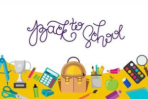 A banner back to school with a place to insert text. Vector illustration in a flat style. School attributes.