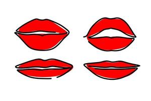 Illustration of a lip in the style of a single line on a white background. world kiss day. For websites, apps,T-shirts, mugs, and printing. vector