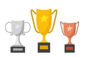 A set of winners cups in three colors. Gold, silver and bronze illustration in a flat style. vector