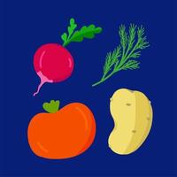 Vector illustration of a set of colorful vegetables on a blue background