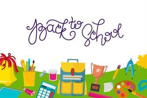 A banner back to school with a place to insert text. illustration in a flat style. School attributes. vector