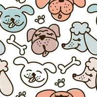 Dogs funny pattern on a white background, bulldog, beagle and poodle vector illustration in a flat style. For use on printing souvenirs, postcards and textiles.