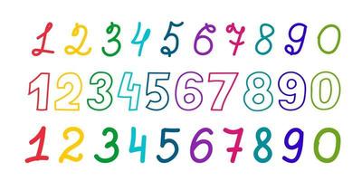 A set of lettering numbers of different colors drawn by hand. illustration in a flat style. vector