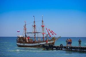 Koktebel, Crimea-June 27, 2015 -Seascape with a view of the ship. photo