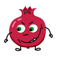 Pomegranate fruit is cheeky and fun with hands and feet. Vector illustration in a flat style. It can be used for websites, mobile apps, stickers, prints on clothing and fabric.
