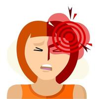 Headache, migraine, visual aura. An image of pain in one side of the head. Cartoon illustration for informational posters, articles, websites, and mobile apps. vector