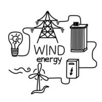 A set of templates for illustrations of energy types, icon design. Alternative energy, renewable energy sources, electricity production and supply schemes. vector