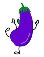 Eggplant dancing funny view from the back with arms and legs. Vector illustration in a flat style. It can be used for websites, mobile apps, stickers, prints on clothing and fabric.